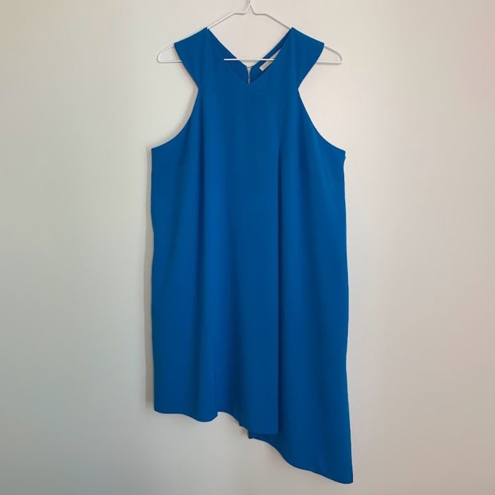Rachel Roy Blue Sleeveless V Neck Knee Length Shift Dress, Large